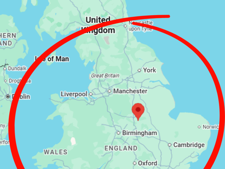 Map of the UK highlighting the area around Leicestershire with a red circle. Map of the UK highlighting the area around Leicestershire with a red circle.